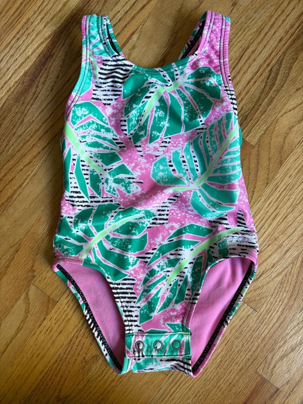 Speedo 2T One-Piece Swim Suit in Pink & Green Leaf Print